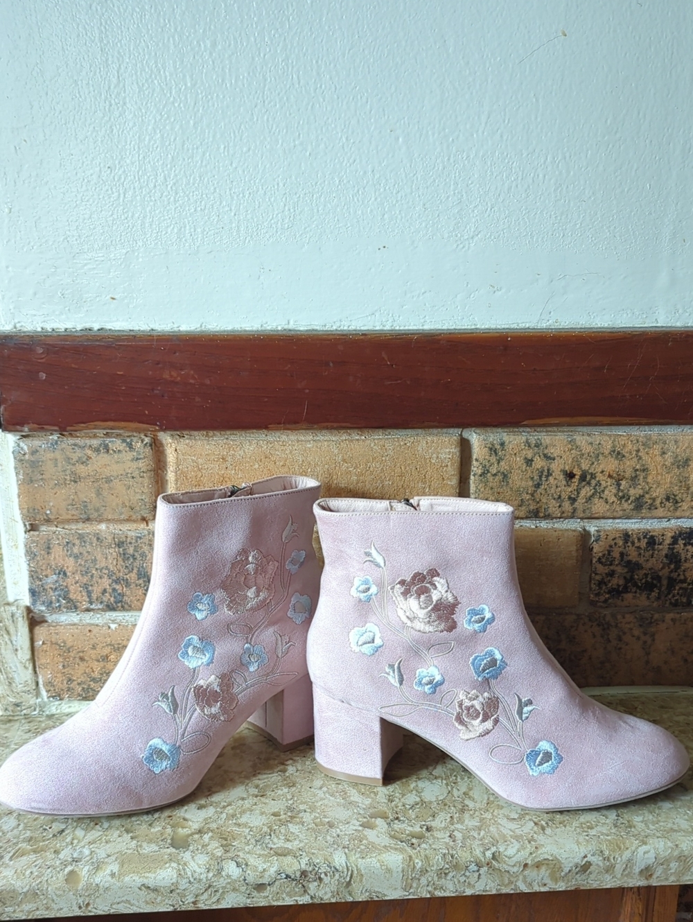 Wanted Pink Floral Embroidered Ankle Boots